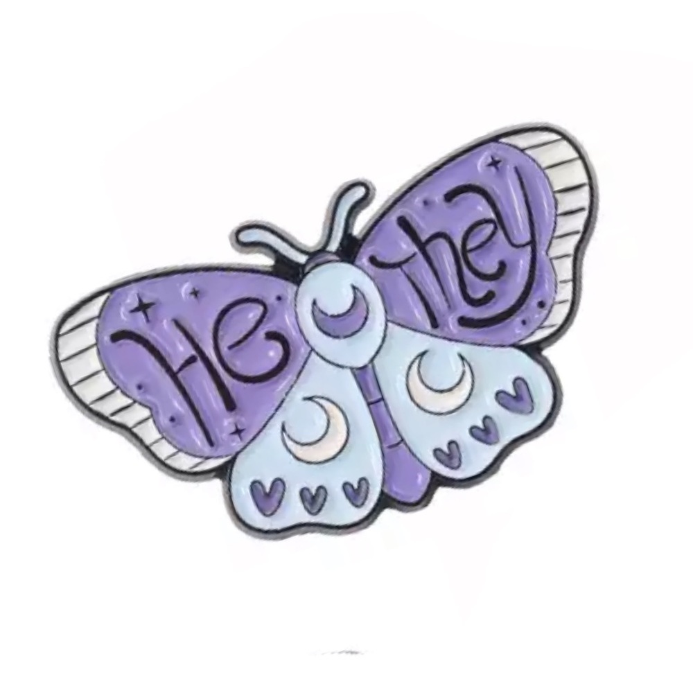 HE/THEY Enamel Pin Gender Fluid Nonbinary Masculine Pronouns Butterfly Badge